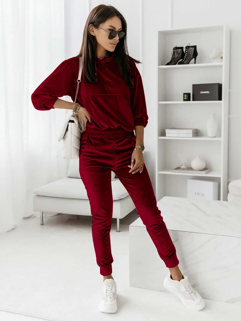 Splicing Sports Hooded Tops & Pants Wholesale Women'S 2 Piece Sets