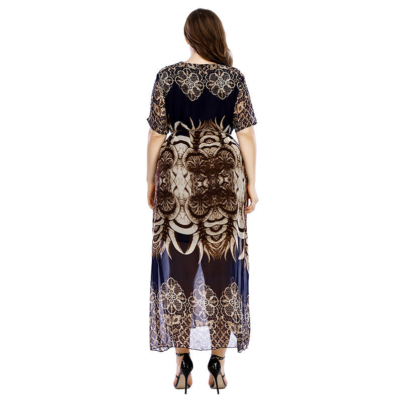 Plus Size Short Sleeve Wholesale Printing Maxi Dress