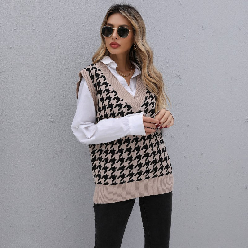 V-Neck Loose Knit Vest Wholesale Women Clothing