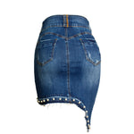 Fashion Irregular Beaded Decorate Denim Short Skirts Bag Hip Wholesale Skirt Vendors