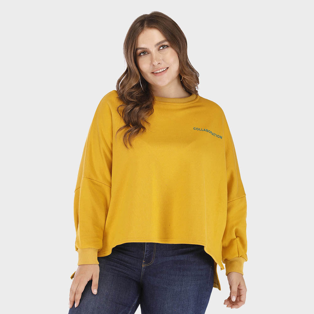 Letter Print Yellow Plus Size Sweatshirt