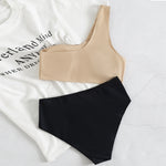 Sloping Shoulder Leopard Colorblock Print Bikini Triangle Split Swimsuit Womens 2pcs Sets Swimwear Wholesale Vendors