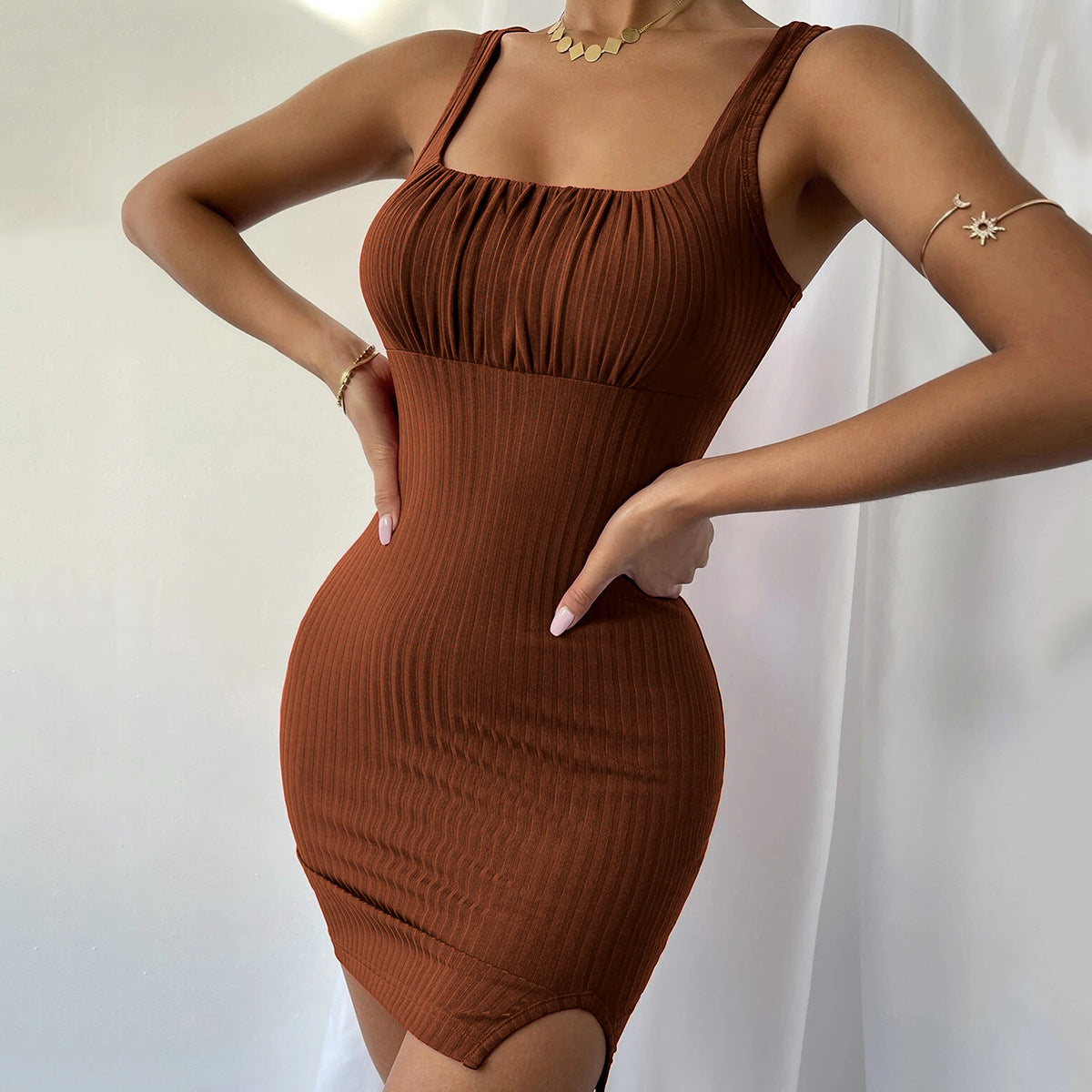 Sexy Slit Slim Fit Knit Bag Hip Bodycon Dress Wholesale Dresses