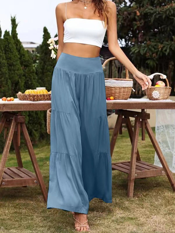 Cotton Linen Casual High Waist Women Wide Leg Loose Trousers Wholesale Pants