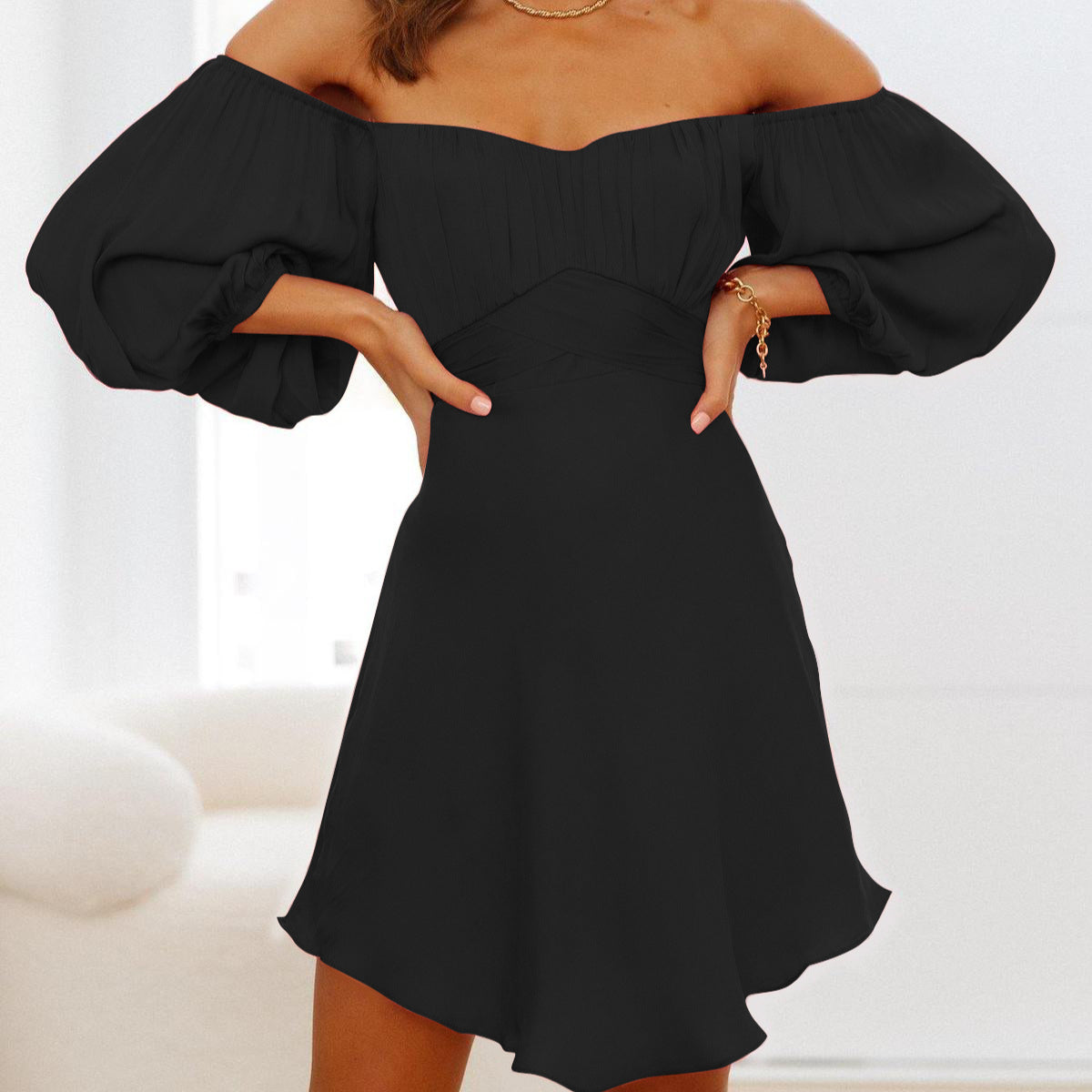 Sexy Off Shoulder Lantern Sleeve Dresses Women Wholesale