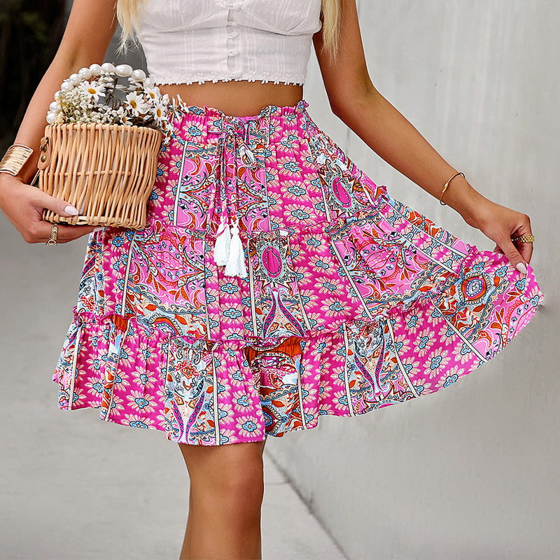 Fashion Print Drawstring A-Line Casual Boho Wholesale Skirts