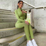 Zipper Long-Sleeved Top Leggings Simple Slim Fit Yoga Sports Suit Wholesale Women Clothing