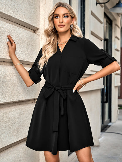 Solid Color Lapel Half Sleeve Shirtdress Wholesale Shirt Dresses