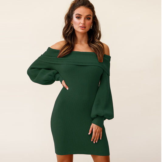 Wholesale Woman Off Shoulder &Hip-Packed Knit Dress With Lantern Sleeve