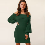Wholesale Woman Off Shoulder &Hip-Packed Knit Dress With Lantern Sleeve