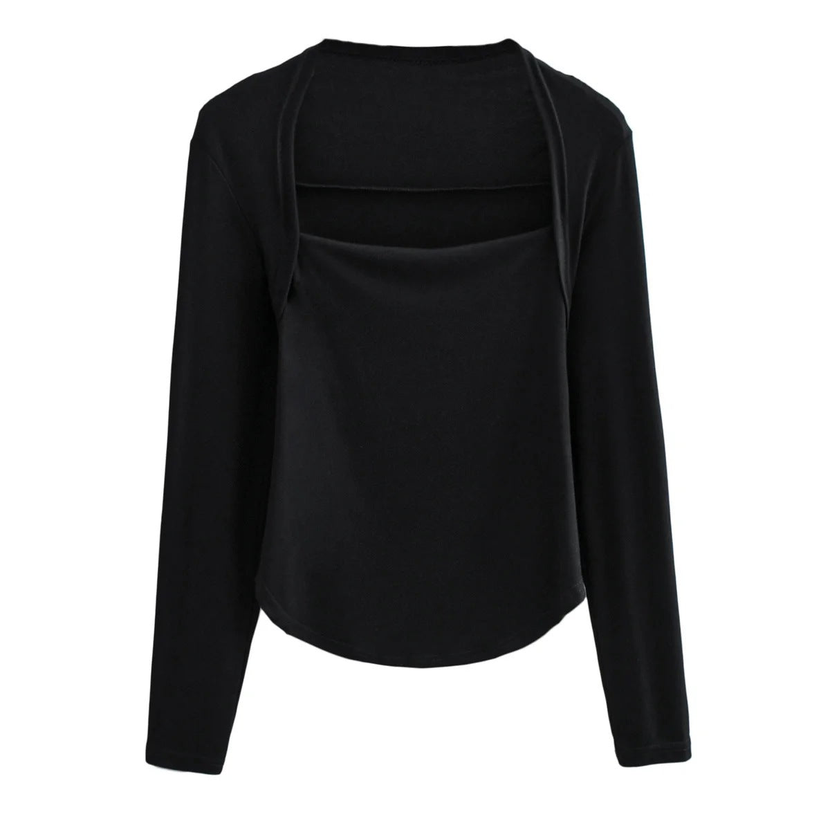 Square Neck Solid Color Irregular Hem Slim Long Sleeve Women Blouse Fashion Wholesale T Shirts