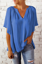Solid Color Short Sleeve V Neck Casual Loose Wholesale Blouses Summer