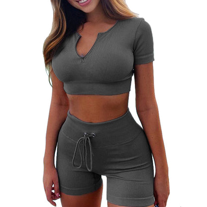 Plain Seamless Drawstring Zipper Tops & Shorts Fitness Yoga Suits Activewears Womens 2 Piece Sets Wholesale Workout Clothes