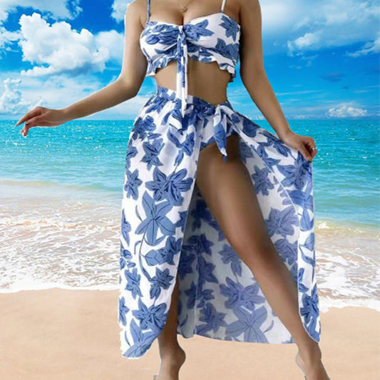 Floral Print Sexy Bikini & Beach Skirt Three Piece Sets Womens Swimsuit Wholesale Vendors