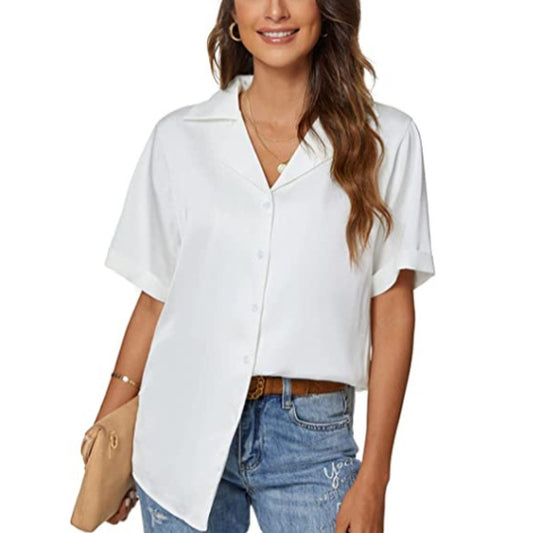 Loose Solid Color Button Bottoming Shirt Short Sleeve Shirt Wholesale Women Tops