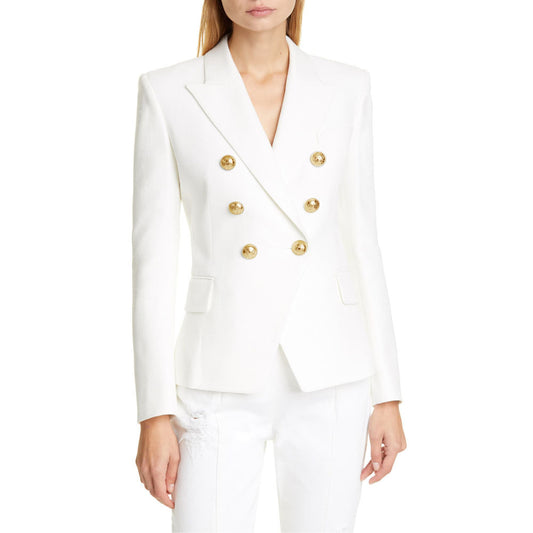 Office Style Pure Color Short Double-breasted Button Blazer