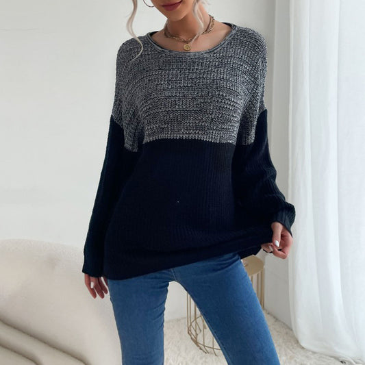 Loose Long Sleeve Contrasting Color Bottom Pullover Sweater Wholesale Women Top