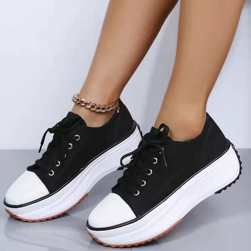 Black Low-Top Lace-up Platform Sneaker Casual Wholesale Shoes