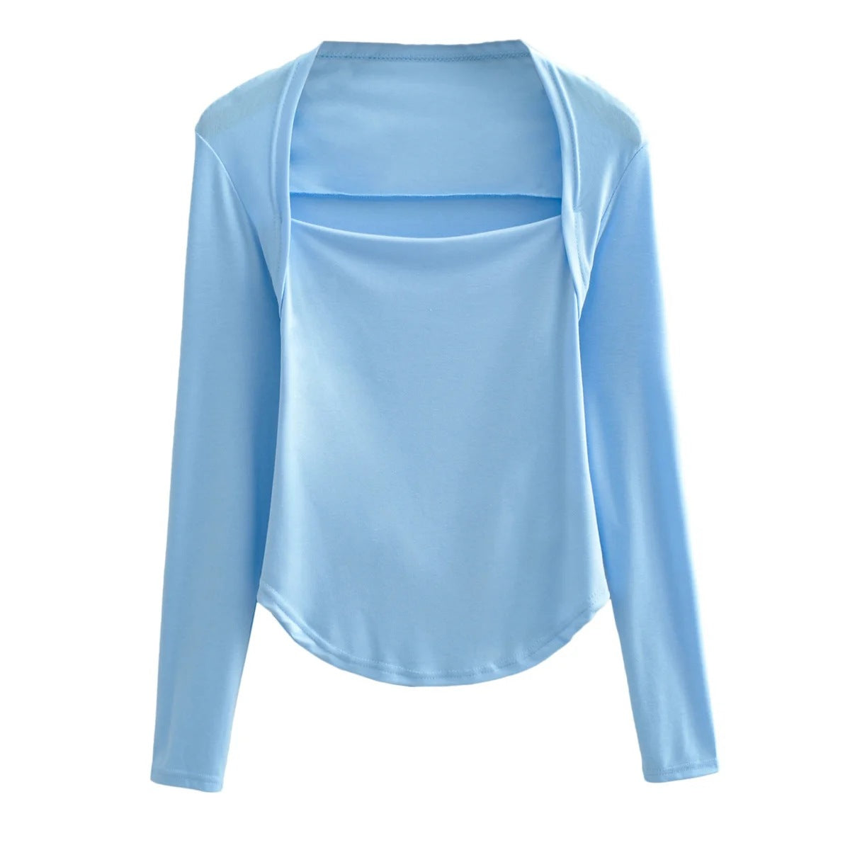 Square Neck Solid Color Irregular Hem Slim Long Sleeve Women Blouse Fashion Wholesale T Shirts