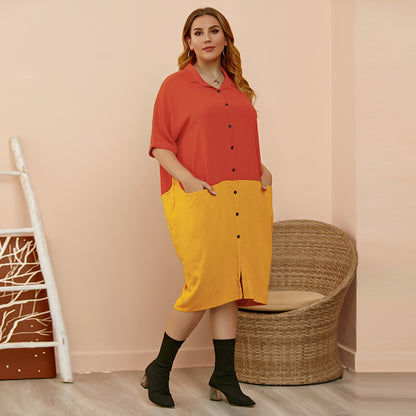 Plus Size Color Blocking Shirt Dress Wholesale