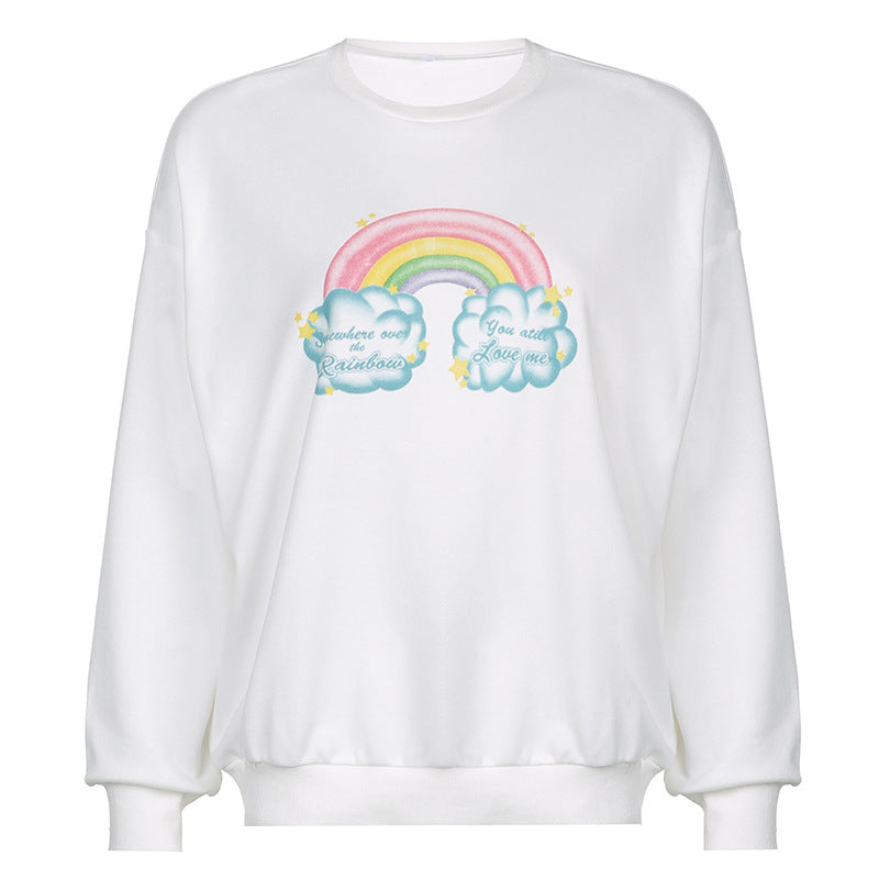 O-neck Simple Rianbow Loose Casual Sweatshirt