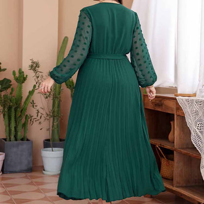 Solid Color Jacquard Curvy Pleated Dresses Wholesale Plus Size Clothing