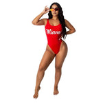 Letter Print Sport Bodysuit Beach Bathing Suit Swim Bikini One Piece