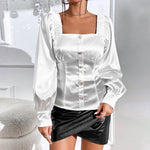 Long Sleeve Square Neck Satin Blouse Wholesale Womens Tops