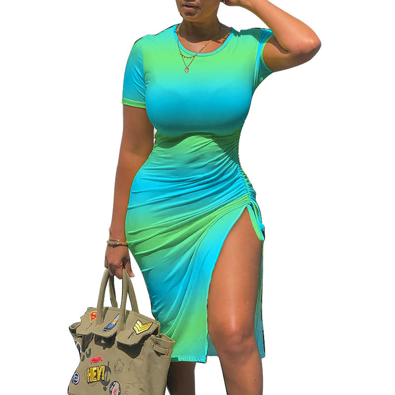 Tie-Dye Bag Hip Slit Tie Wholesale Sexy Dress