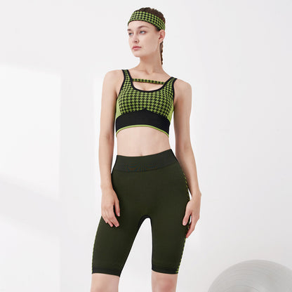 2pcs Sets Houndstooth Activewear Tank Top + Leggings Shorts SO080004