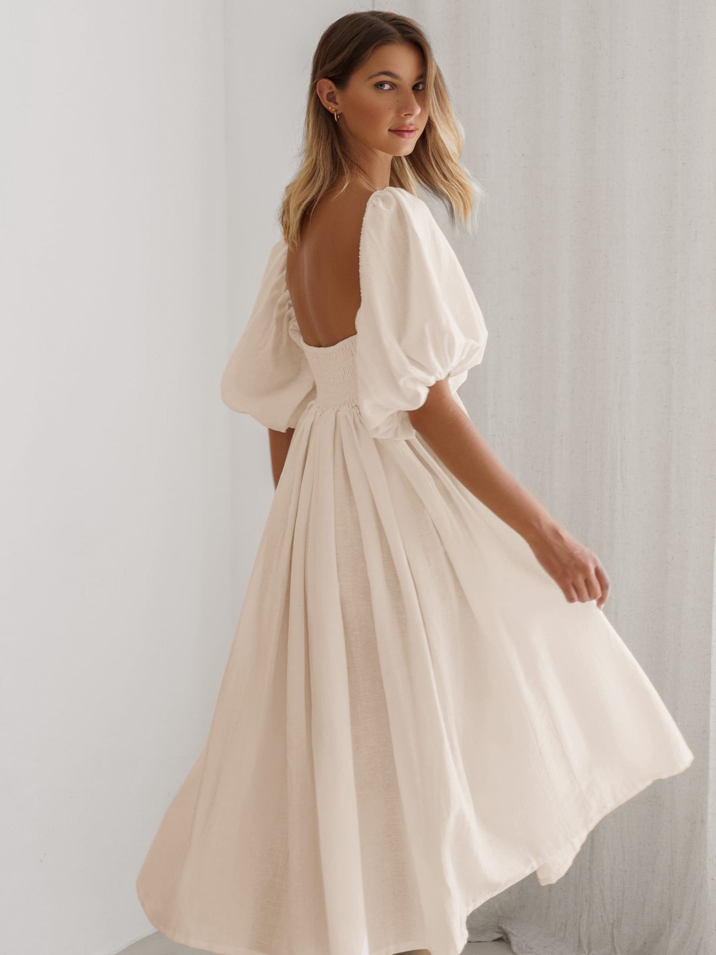 Sexy Backless Balloon Sleeves Loose Dress Wholesale Dresses