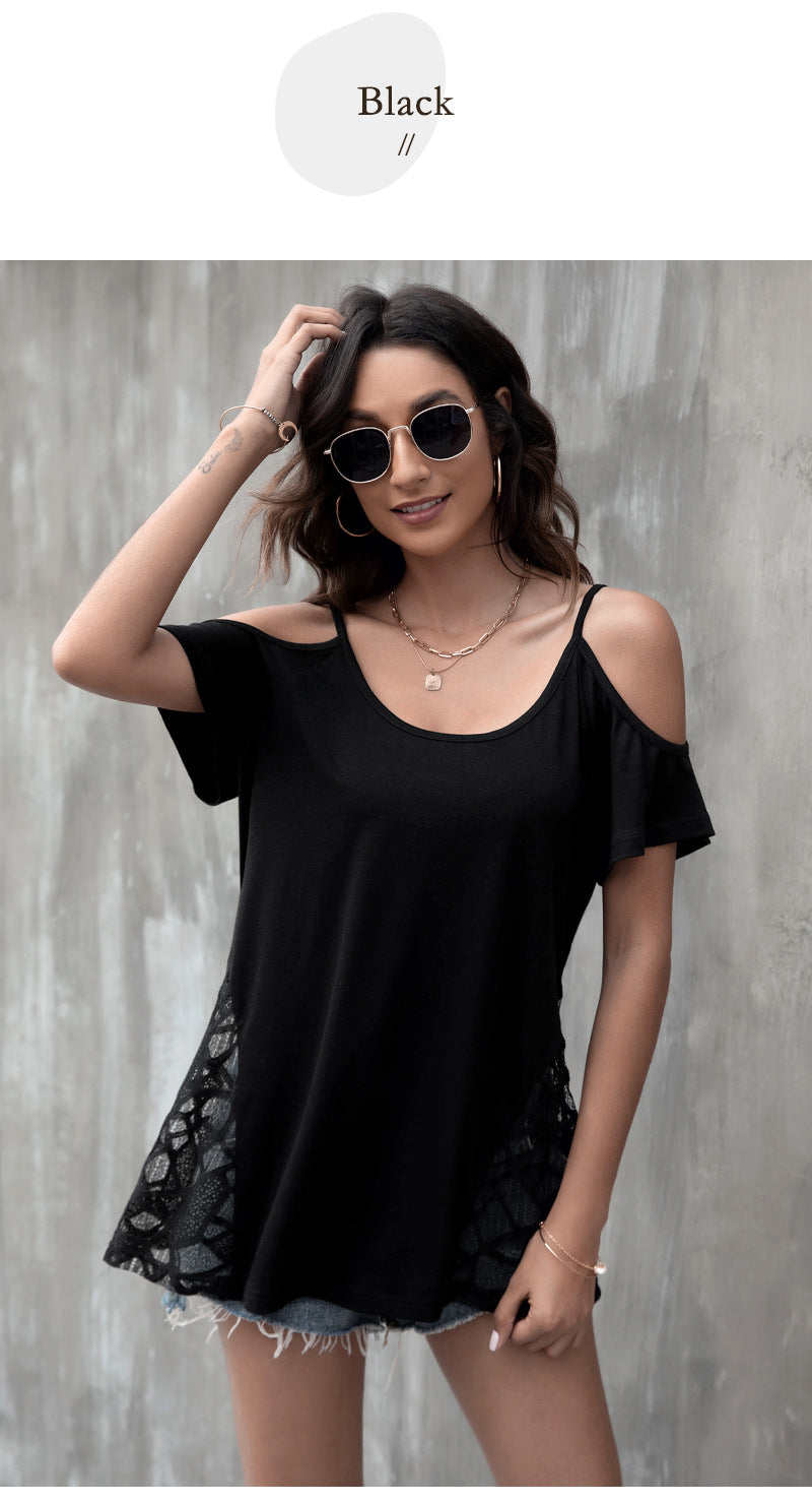Spaghetti Strap Cold Shoulder Lace Wholesale Blouses For Women Summer