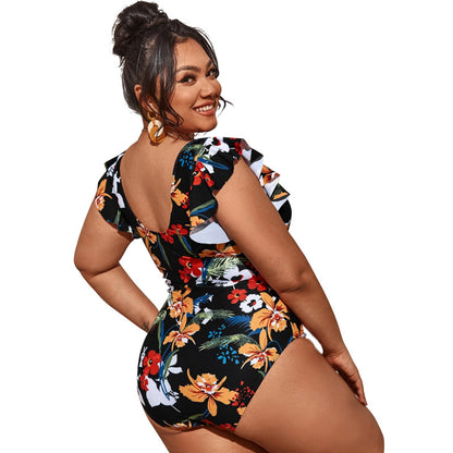 Floral Low Cut One Piece Plus Size Swimwear Wholesale