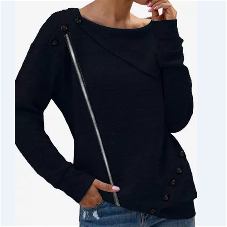 Large Lapel Knit Top Solid Color Button Slim Irregular Wholesale Women'S Tops