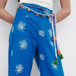 Linen Embroidery High Waist Wide Leg Pants