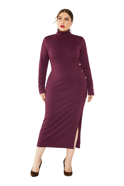 Women Dress Wholesale Solid Color Side Split Wool Dress Slim Fit Knitted Dress