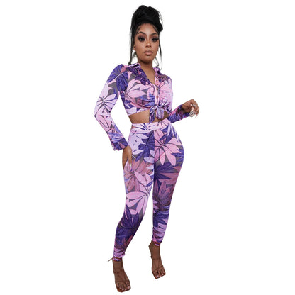 Fashion Printed Ladies Two-Piece Sets Wholesale Women Blouses And Pants