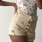 Pocket Khaki Women Shorts With Button