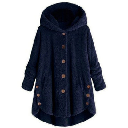 Button Plush Top Solid Color Hooded Jacket Casual Cardigan Wholesale