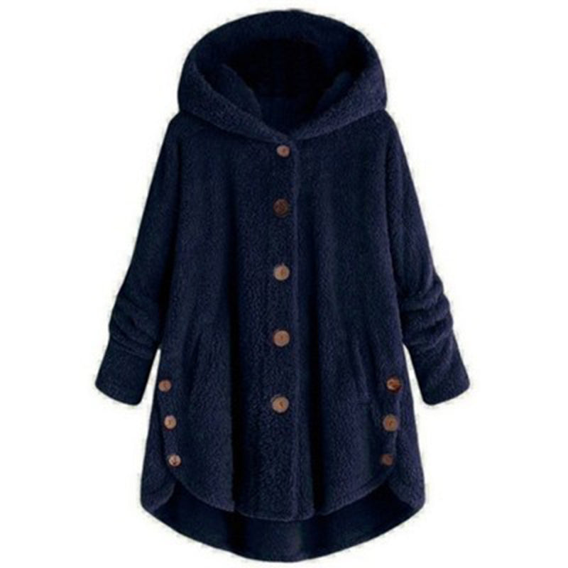 Button Plush Top Solid Color Hooded Jacket Casual Cardigan Wholesale