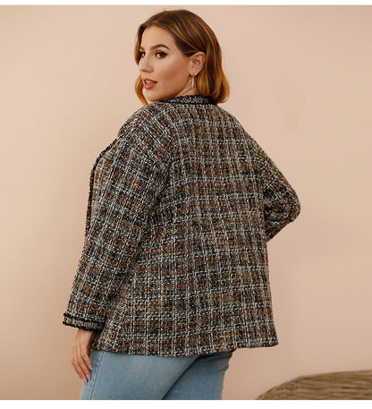 Wholesale Checked Woolen Plus Size Coat Women