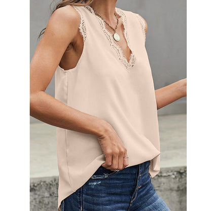 Women Fashion Sleeveless Lace V Neck Wholesale Tank Tops Summer