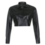 PU Leather Streetwear Button Down Crop Top Jackets
