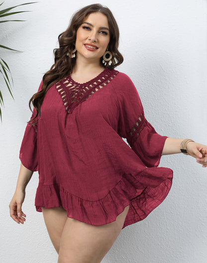 Solid Color Women Blouse Wholesale Plus Size Clothing Fashion