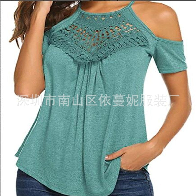 Summer Off Shoulder Lace Short T Shirt Wholesale Women Clothing