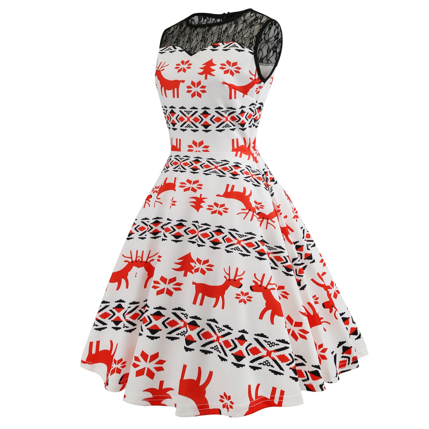 Christmas Print Waist Dress Women Wholesale