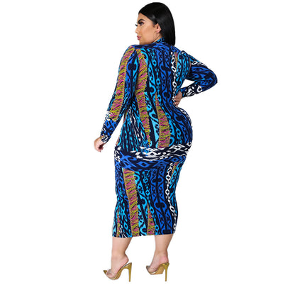 Irregular Print Slim Women Wholesale  Plus Size Dresses