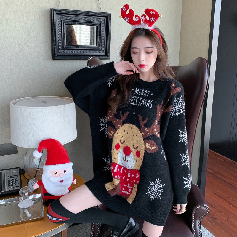 Christmas Elk Sweater Women Wear Loose Sweet Cute Knitted Sweater Top Wholesale