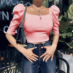 Solid Color Puff Sleeve Square Neck Wholesale Crop Tops For Women Summer