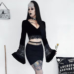 Flared Long Sleeves Lace Wholesale Crop Tops Gothic Punk Dark Style